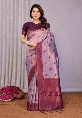 Pink And Purple Woven Silk Sarees