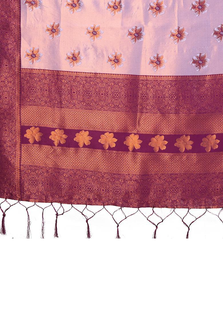 Purple Woven Silk Sarees - Indya