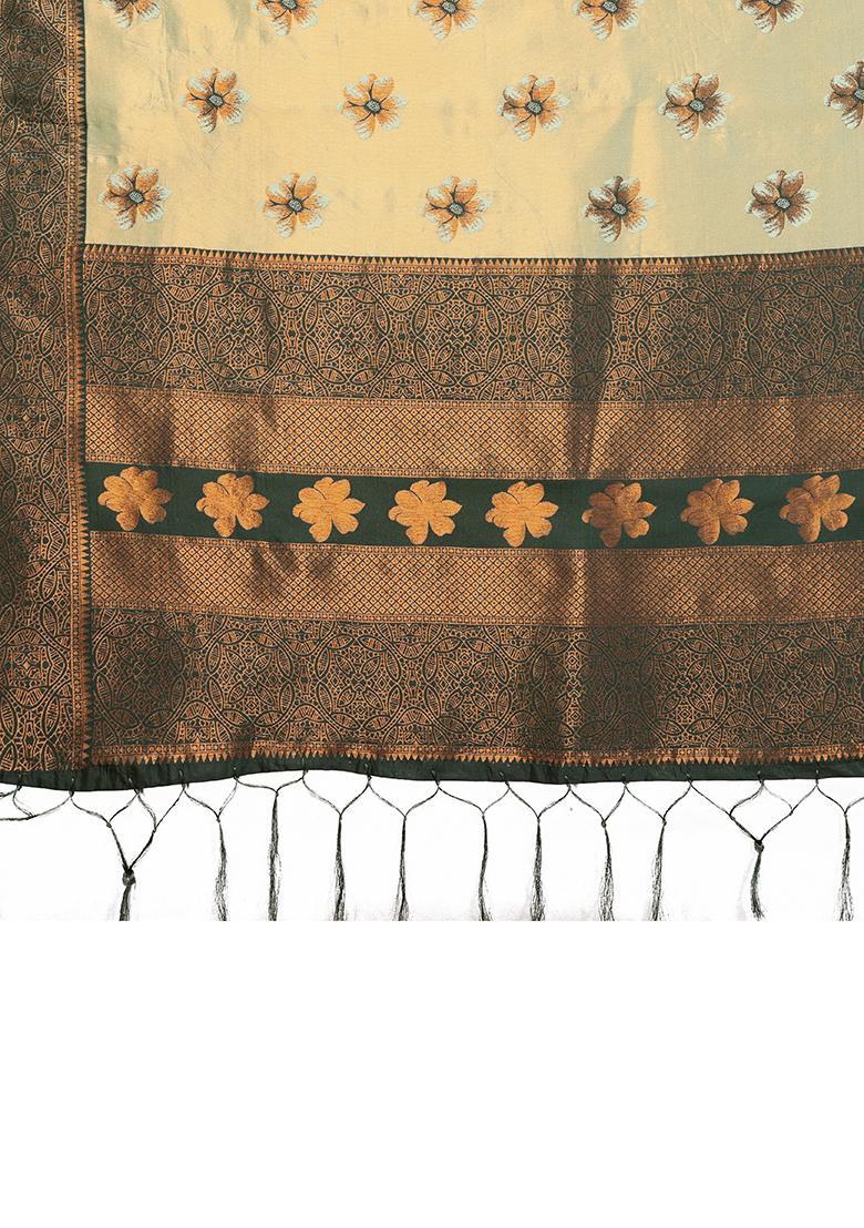 Light Green And Green Woven Silk Sarees - Indya