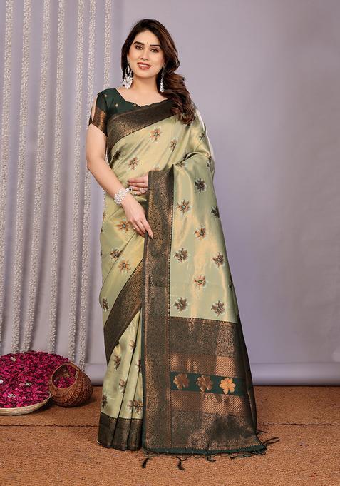 Light Green And Green Woven Silk Sarees