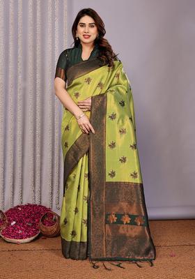 Yellow And Green Woven Silk Sarees
