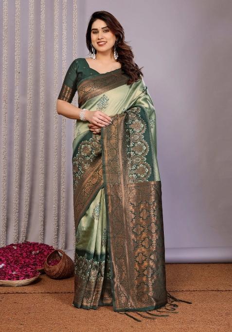 Green Woven Silk Sarees