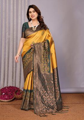 Yellow And Green Woven Silk Sarees
