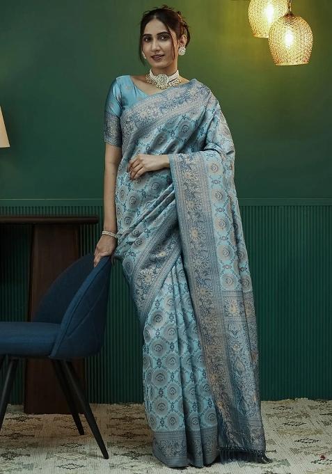 Blue Woven Silk Sarees