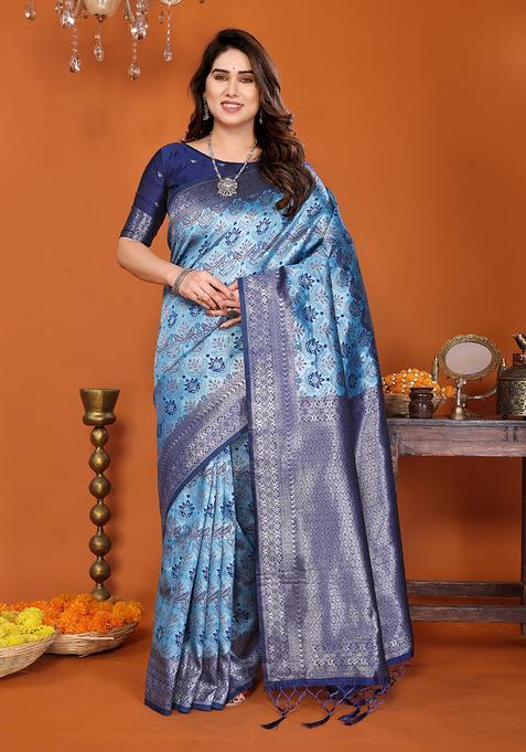 Light Blue Woven Silk Sarees