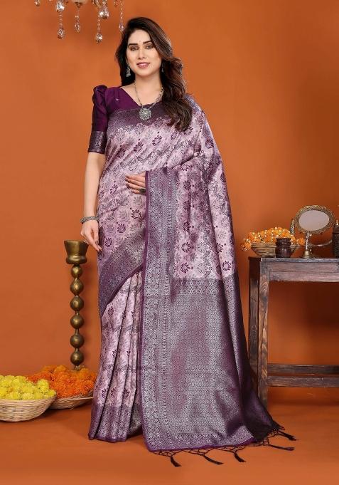 Pink And Purple Woven Silk Sarees