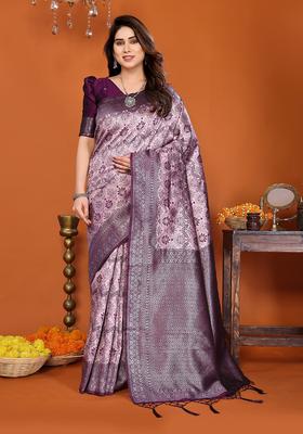 Pink And Purple Woven Silk Sarees