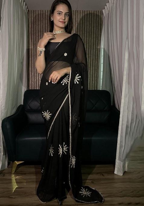 Black Embroidered Georgette Saree