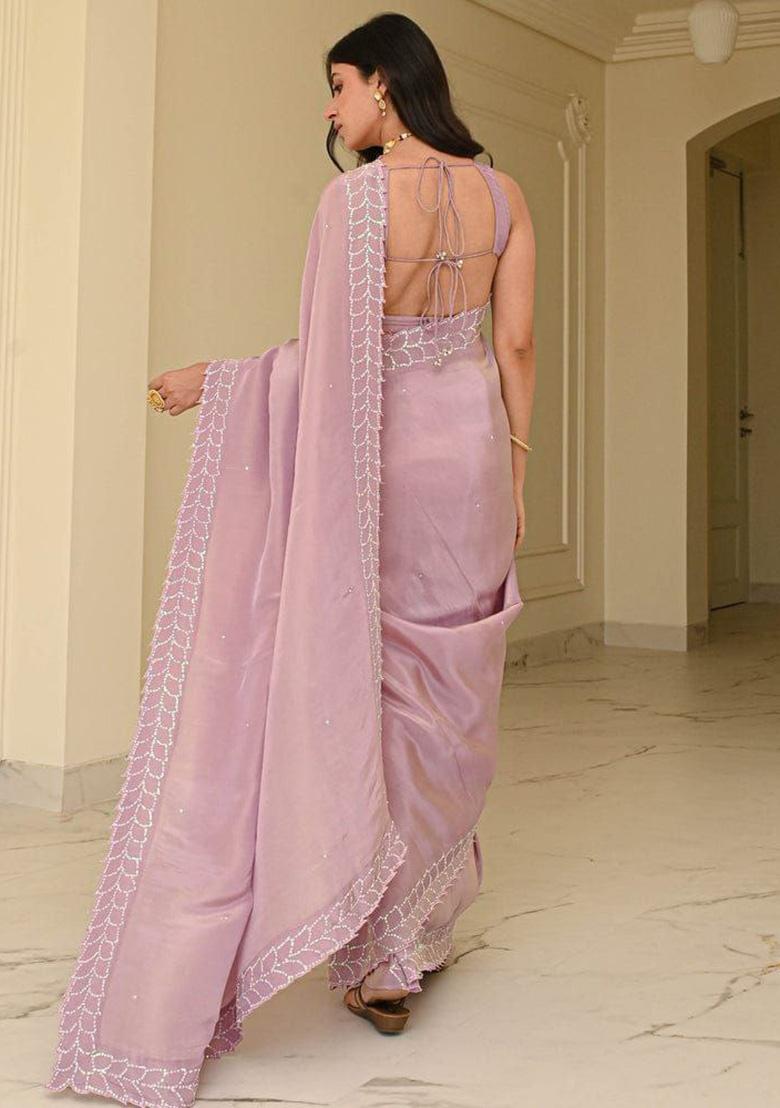 Lavender Sequins Silk Saree - Indya
