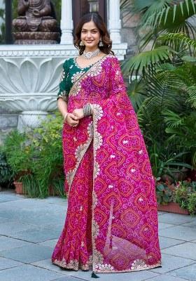 Pink Gota Pati Work Bandhrej Saree