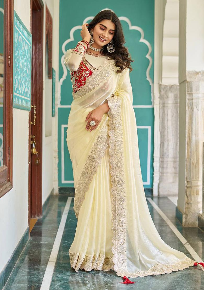 Red Gota Pati Work Silk Saree - Indya