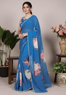 Firozi Printed Georgette Saree