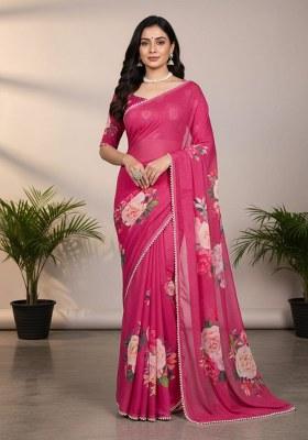 Pink Printed Georgette Saree