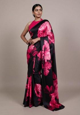Pink Printed Silk Saree