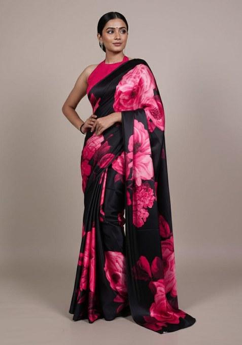 Pink Printed Silk Saree