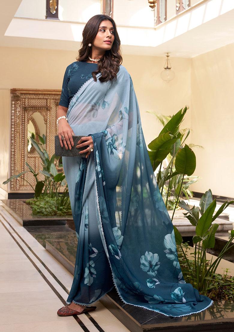 Burgundy Printed Marbel Saree - Indya