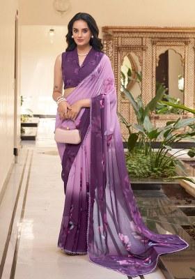 Lavender Printed Marbel Saree