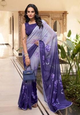 Purple Printed Marbel Saree