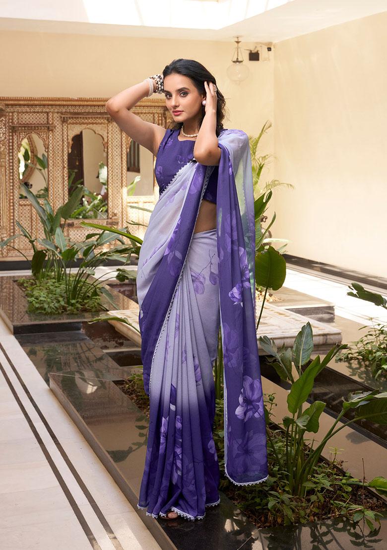 Purple Printed Marbel Saree - Indya