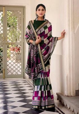 Green Printed Chanderi Saree