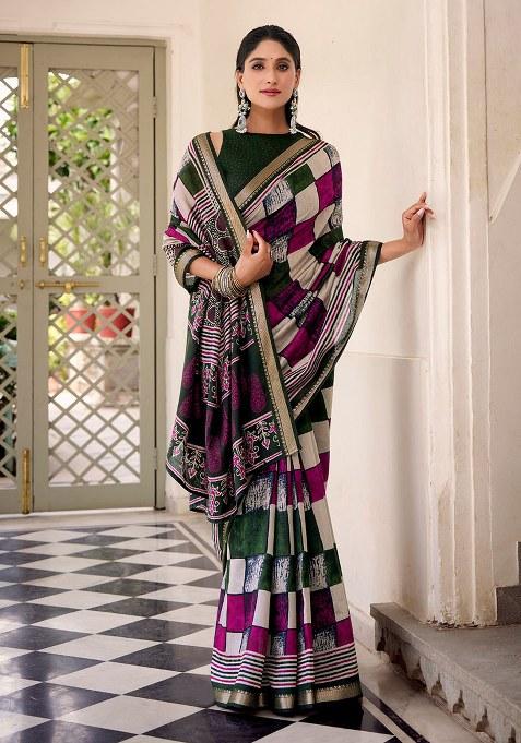 Green Printed Chanderi Saree
