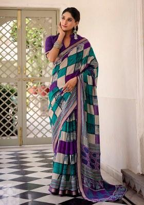 Purple Printed Chanderi Saree