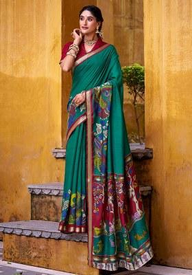 Green Printed Chanderi Saree