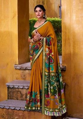 Mustard Printed Chanderi Saree