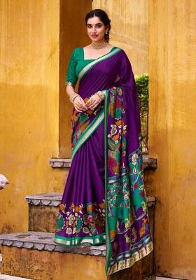 Purple Printed Chanderi Saree
