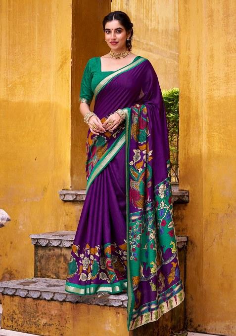 Purple Printed Chanderi Saree