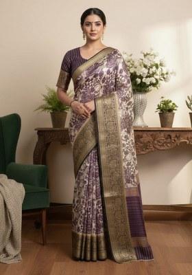 Lavender Printed Silk Saree