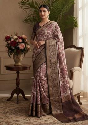 Pink Printed Silk Saree