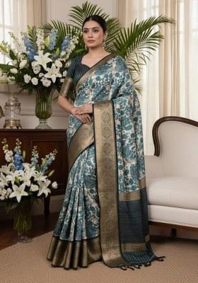 Sky Blue Printed Silk Saree