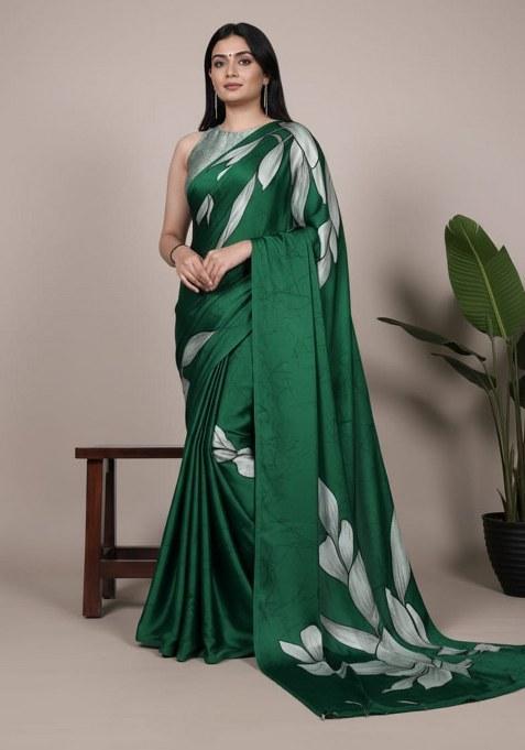 Green Printed Silk Saree