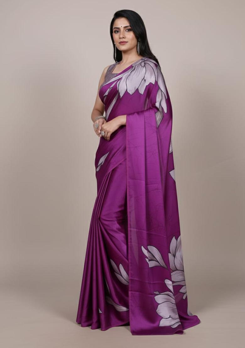 Pink Printed Silk Saree - Indya