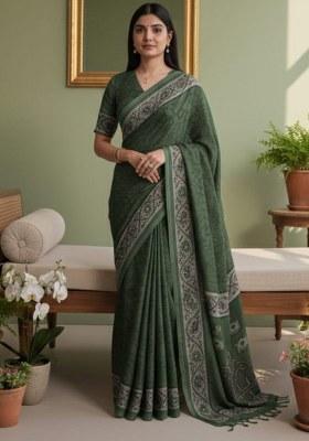 Mehendi Printed Crepe Saree