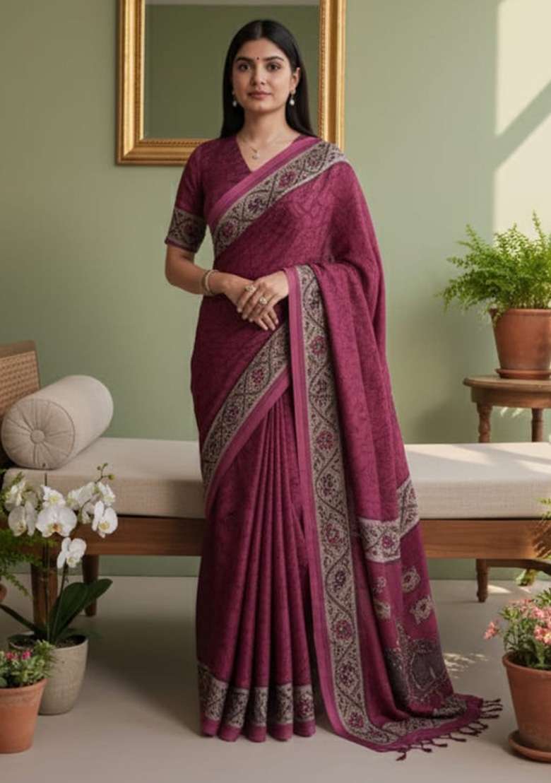 Pink Crepe Saree with Printed for Diwali | Wedding & Festive Wear - Indya