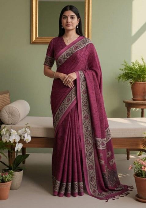 Pink Printed Crepe Saree