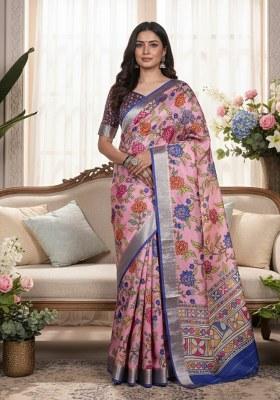 Light Pink Printed Silk Saree