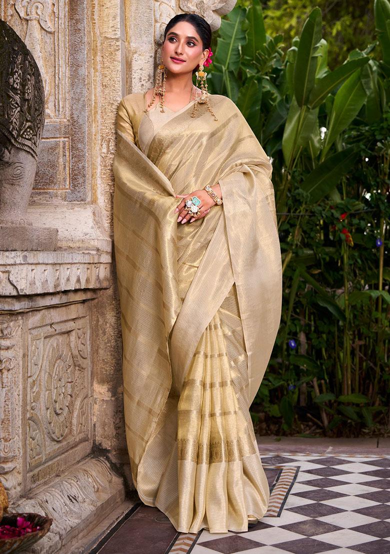 Golden Weaving Work Gold Tissue Saree - Indya