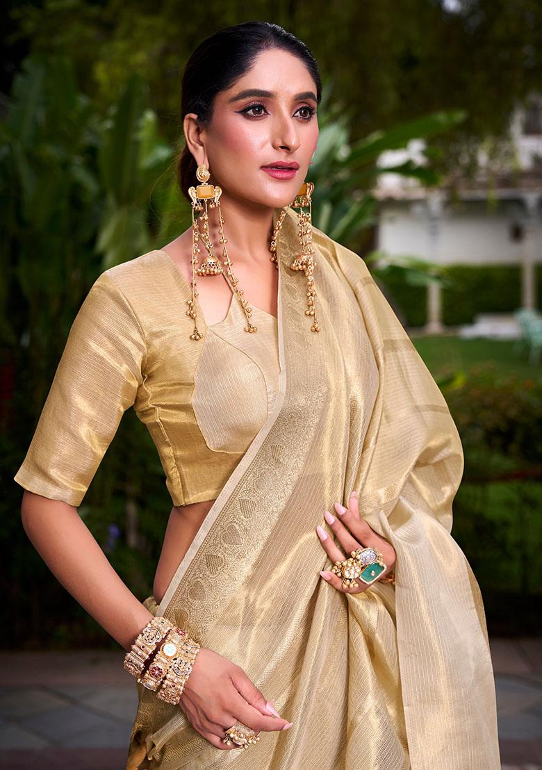 Golden Weaving Work Gold Tissue Saree - Indya