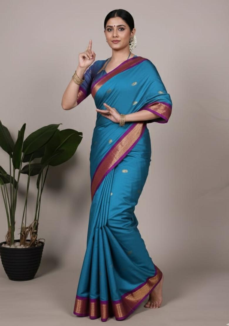 Sky Blue Weaving Work Silk Saree - Indya