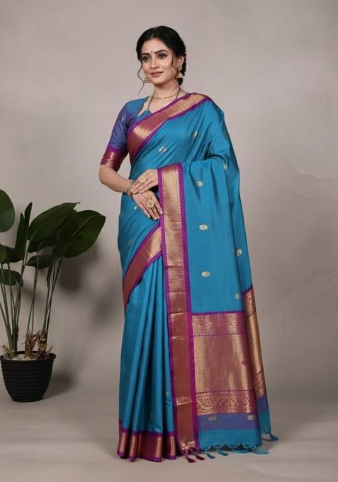 Sky Blue Weaving Work Silk Saree
