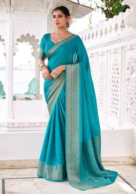 Firozi Printed Chinon Saree