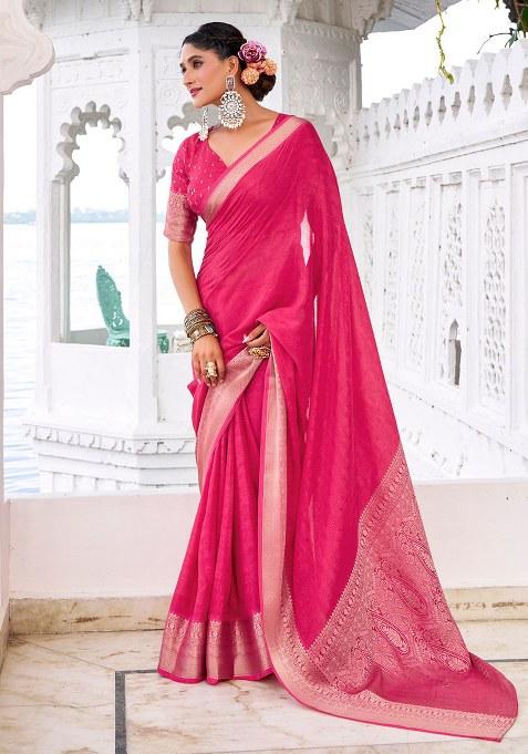 Pink Printed Chinon Saree