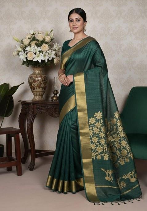 Green Weaving Work Silk Saree