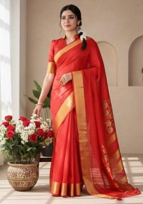 Red Weaving Work Silk Saree