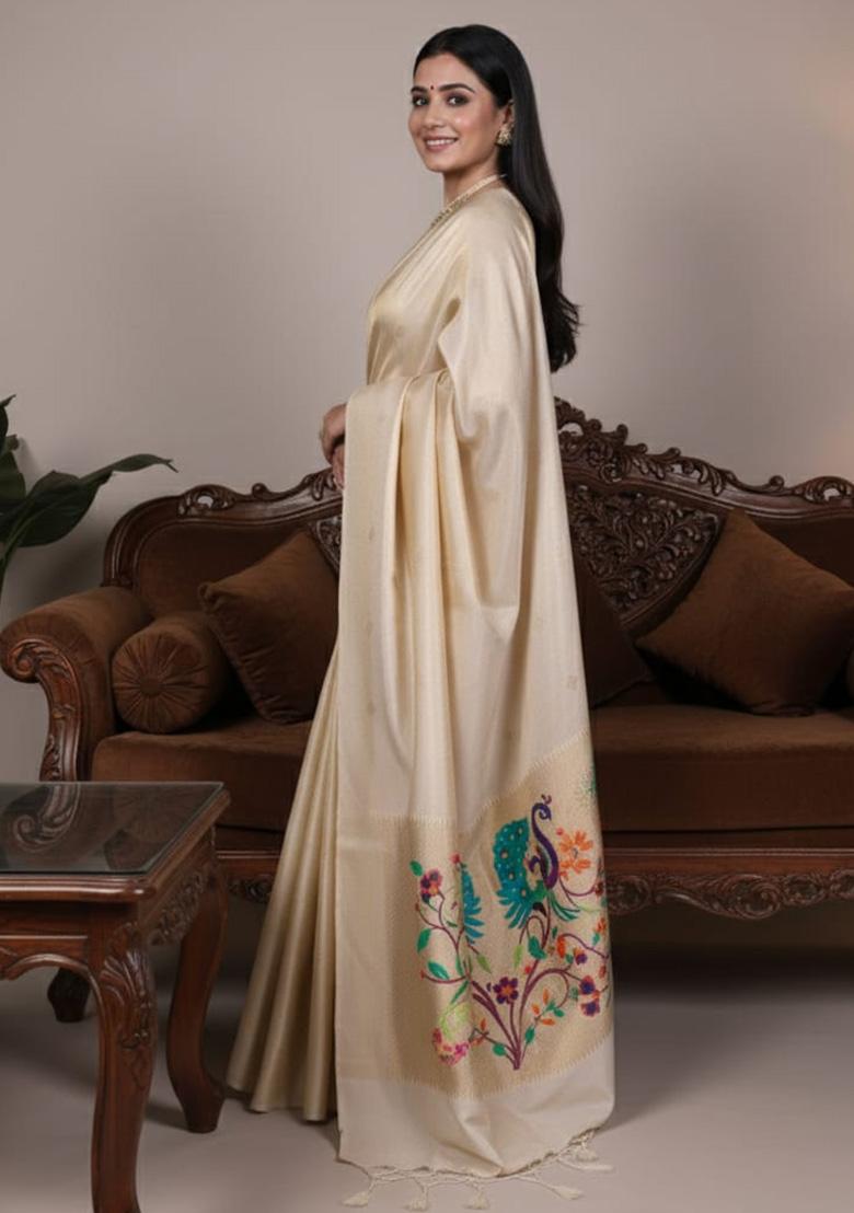 Off-White Weaving Work Tissue Paithani Saree - Indya