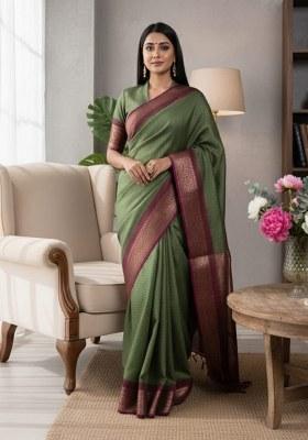 Mehendi Weaving Work Dola Chex Saree