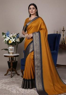 Mustard Weaving Work Dola Chex Saree
